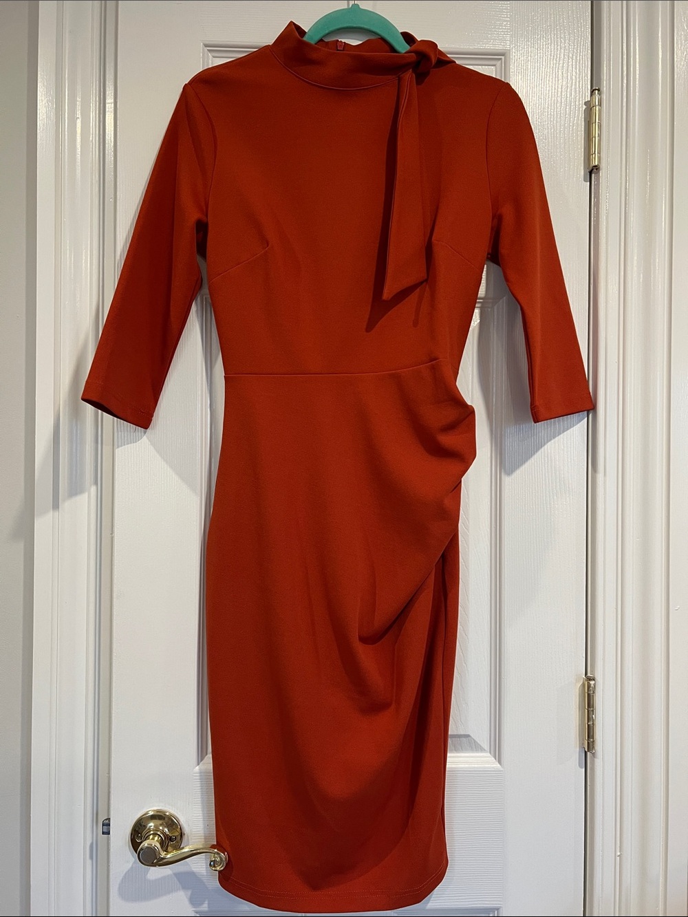 Miusol Rust Red Tie-Neck Midi Dress